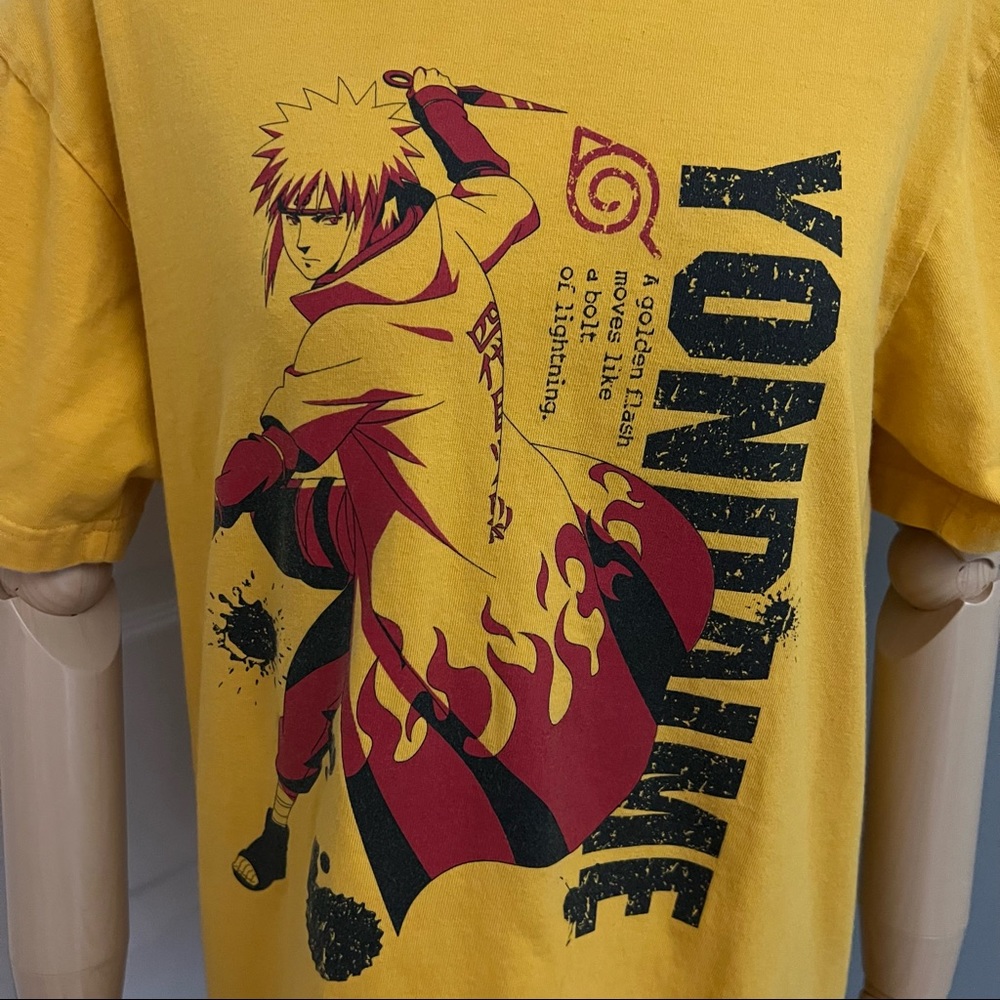 Naruto Vintage RARE Yondaime Gold T Shirt Graphics Both Sides Size M